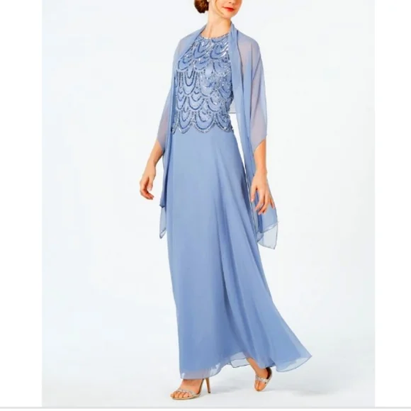 J Kara | Dresses | J Kara Womens Sleeveless Embellished Aline Gown And  Scarf Size 6 | Poshmark